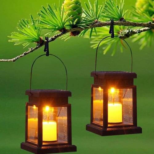 Solar Powered Light Vintage Candle Lantern Flashing Lamp Waterproof Outdoor Courtyard Garden Hanging Decorations