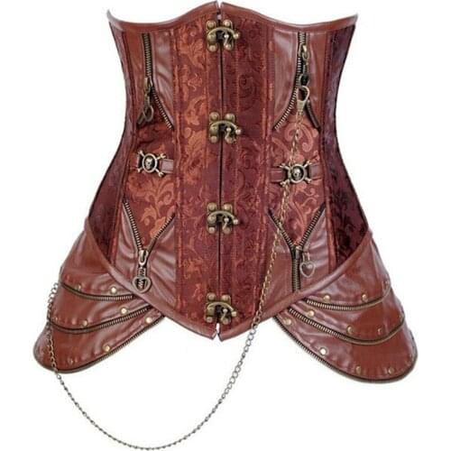 HighQuality Sexy Brown Steampunk Corset Womens Bustiers & Corsets Goth Underbust Cupless Waist Cincher Corset Bustier Top