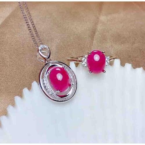 Natural Pink Ruby Jewelry Sets for Women Party Necklace and Ring Fine Jewelry Real Red Gemstones Gifts S925 July Birthstone