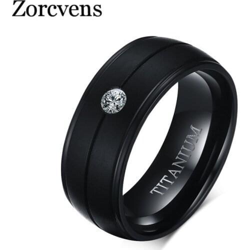 ZORCVENS 100% Titanium Cubic Zirconia Wedding Rings For Men Black Rock Punk Rings Engagement Accessories Anel Jewelry