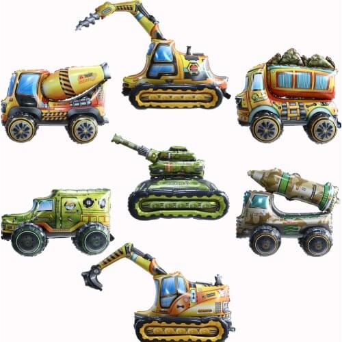 1PC Excavator Tank Truck Missile Car Foil Balloons Transportation Childrens Birthday Toy Balloon Party Decorations Kids Supplie