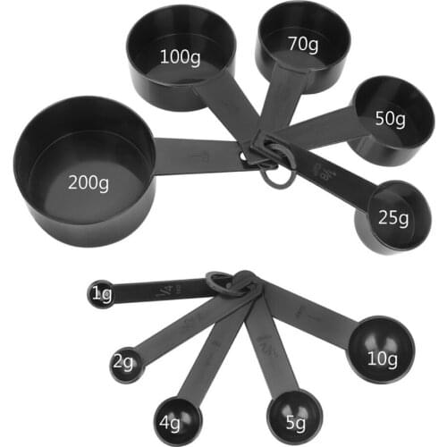 10pcs Measuring Cups And Measuring Spoon Scoop Plastic Handle Kitchen Measuring Tool Black Color