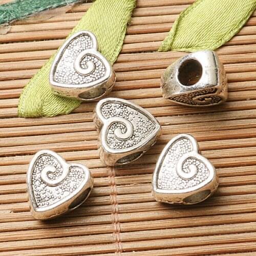 14pcs dark silver color 2sided heart shaped loose bead fit bracelet EF2813