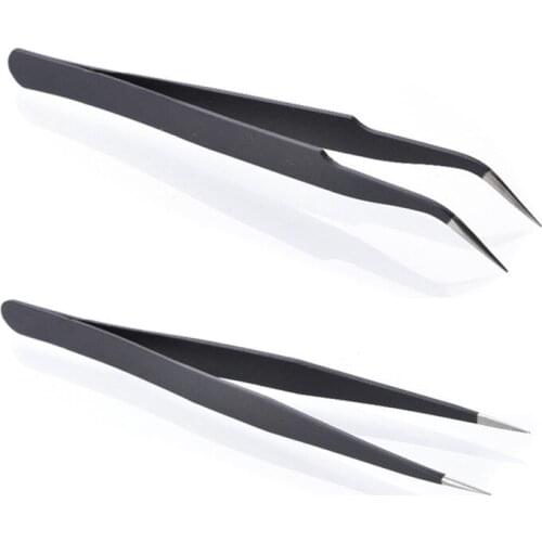 2Pcs/Set Stainless Steel Eyelash Tweezers False Fake Eyelash Extension Tweezers Pincet Straight and Curved 3D Lash Tweezer