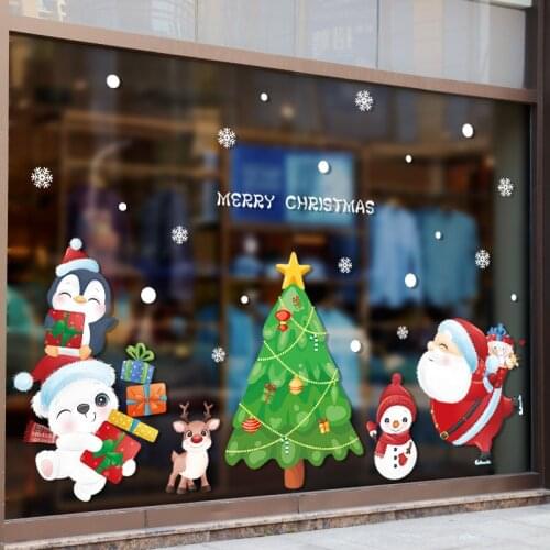 2021 Christmas Wall Stickers Merry Christmas Glass Stickers Santa Claus Window Room Decoration PVC Vinyl Home Decor Removable