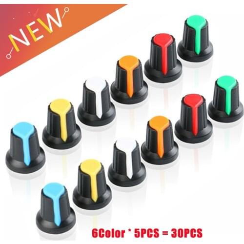 30PCS/lot WH148 potentiometer knob cap Dia 6MM Shaft Hole AG2 Yellow Orange Blue White Red Green 6value*5PCS=30PCS