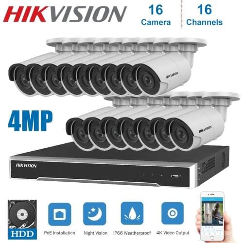 4K Hikvision Network 16Channels POE NVR Video Surveillance with 4MP IP Camera Security Night Vision CCTV Security System Kits