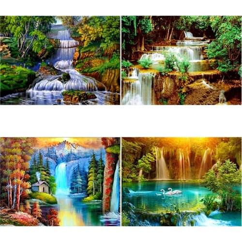 DIY 5D Diamond Painting Landscape Diamond Embroidery Waterfall Cross Stitch Full Round Drill Mosaic Wall Art Home Decor Gift