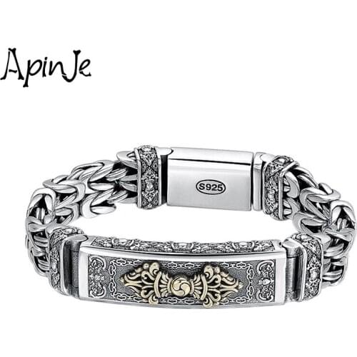 Apinje Vintage 925 Sterling Silver Bracelet for Men And Women Vajra Heavy Bracelets Man Thai Silver Fashion Jewelry