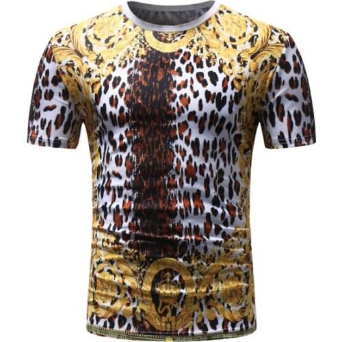 Free shipping High Quality Leopard shirts new men Cotton O-neck Fashion tshirt Mens Casual Tops Short Sleeve T-shirt M-3XL