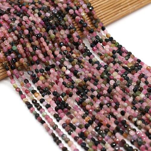 Natural Stone Bead Oblate Shape Faceted Dark Tourmaline Loose Spacer Beaded For Jewelry Making DIY Bracelet Necklace Accessories