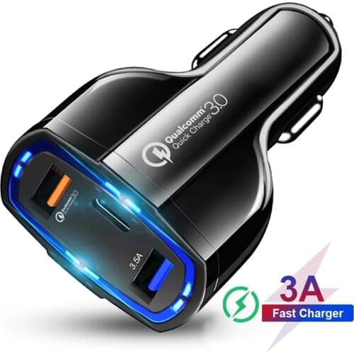 Fast Charging Car Charger Cigarette Lighter Adapter QC 3.0 Power Adapter Auto USB Phone Charge Universal 3 Ports Quick Charger
