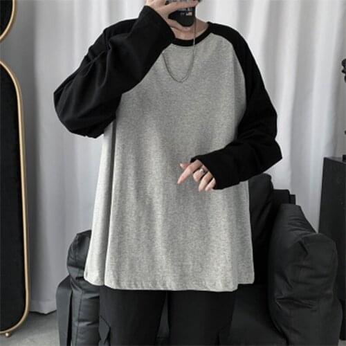 Spring Autumn New T-Shirt Men Casual Long Sleeve O-Neck Mens T-Shirts Loose Patchwork Streetwear Tshirt High Quality