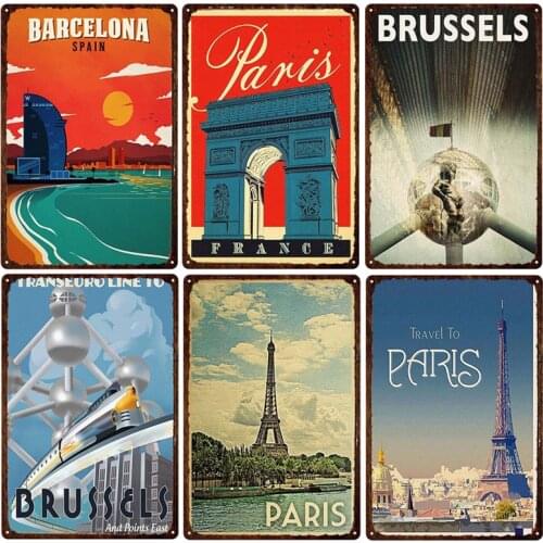 City Landscape Metal Sign Vintage Country Poster Metal Plaque Travel Plates Decor For Pub Bar Home Wall Decoration Tin Signs