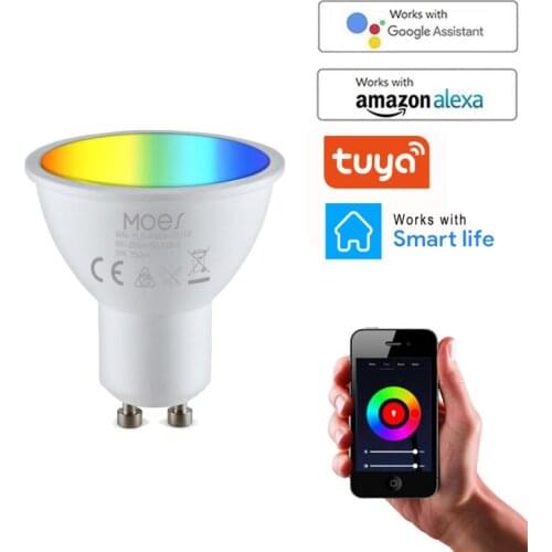 GU10 Spotlight Tuya WiFi Smart Light Bulb 5w RGB+CW Smart Bulb App Remote Control Dimmable RGB Light Lamp For Alexa Google Home
