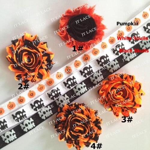 Hallowmas 2.5"shabby chiffon print flower and 5/8" print FOE FEDEX FREE SHIPPING
