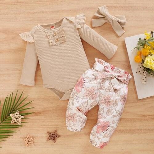 Newborn Infant Baby Girls Ruffle T-Shirt Romper Tops Leggings Pant 3Pcs Outfits Clothes Set Long Sleeve Fall Winter Clothing
