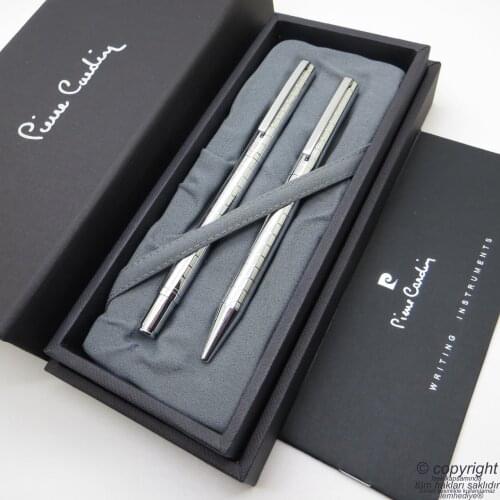 Pierre Cardin Hero Fountain Pen + Ballpoint Pen Bright Chrome Pattern | İsme Special Pen | Gift Pen