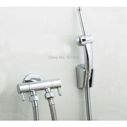 L16908 Wall Mounted Chrome Finish Brass Faucet with ABS Bidet Sprayer