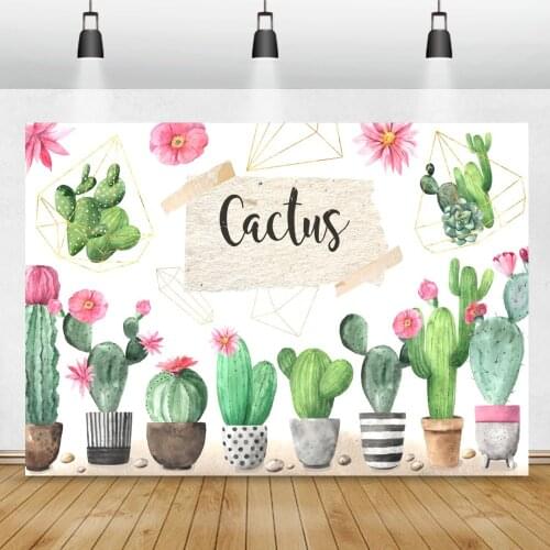 Laeacco Green Cactus Plants Poster Party Photozone Photography Background Photographic Backdrop Photocall For Photo Studio