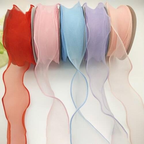 5meters 50mm Wave Hemming Edge Organza Stain Ribbon for Hairdress DIY Gift Box Packing Wedding Christmas Decor Supplies