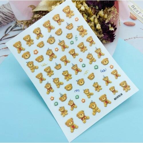 DIY Japanese Style Fashion Hot Selling Light Thin Traceless Nail Stickers Back Glue Adhesive Dry Nail Decals Coffee Bears Women
