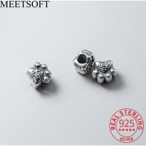 MEETSOFT 100% Silver Frosted Small Lucky Cat Paw Location Spacer Beads Classic DIY Jewelry Making Finding Necklace Accessories