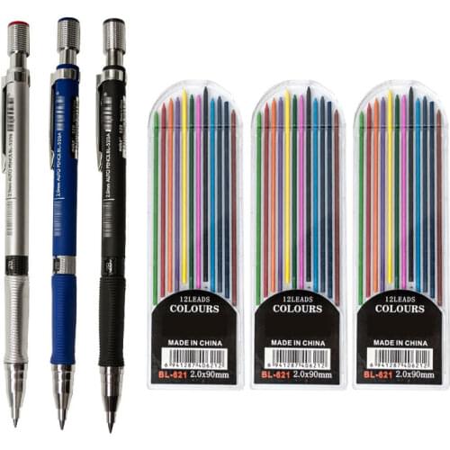 Mechanical Pencil 2.0MM Writing Point Colorful Leads Refills Blue Silver Black Automatic Rods Pencils School Office Stationery