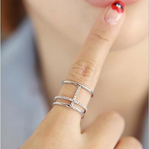 Fashion Temperament Micro-inlaid High-quality 925 Sterling Silver Jewelry Multi-layer Cross Opening Personality Ring SR248