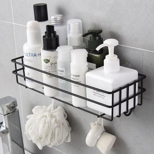 Wall Mounted Bathroom Shelves Floating Shelf Shower Hanging Basket Shampoo Holder Accessories Kitchen Seasoning Storage Rack