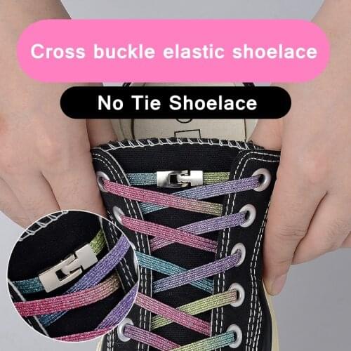 New Elastic Locking Shoelace Cross buckle Flats No Tie Shoelaces Quick Sneakers Locking Shoe laces Kids Adult Shoe Laces