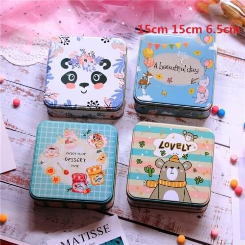 New Cartoon Large Square Tinplate Candy Cookie Coffee Storage Box Creative DIY Cake Tea Dessert Container For Home Organizer