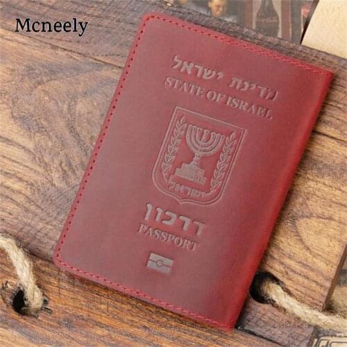 Vintage Crazy Horse Leather Israel Genuine Leather Passport Cover Card Holder Men Passport Case Travel Unisex Travel Wallet