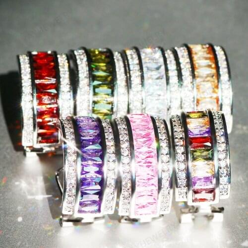 Wholesale YaYI Jewelry Fashion Princess Cut CT Multi-color Cubic Zirconia Silver Color Engagement Wedding Party Lovers Earrings