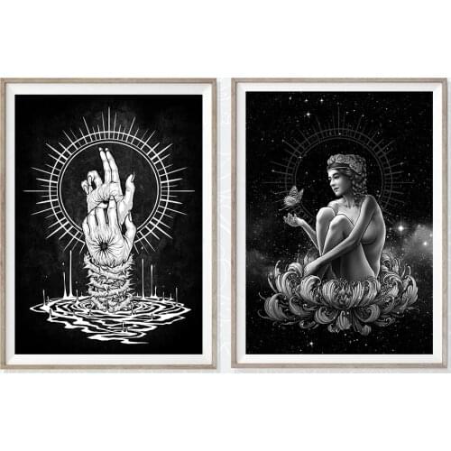 Retro Diablo Halo Posters and Prints Celestial Goddess Stars Canvas Painting Magic Arm Wall Art Pictures for Bedroom Home Decor