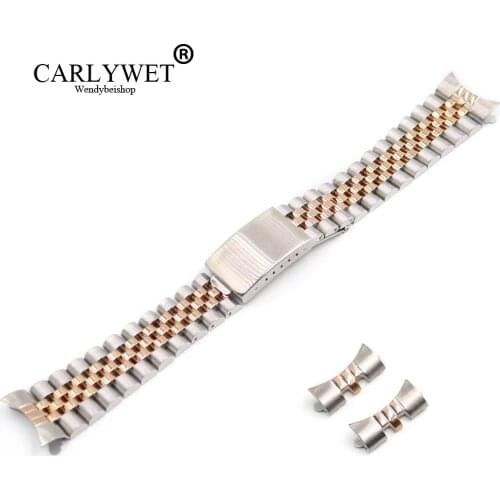 CARLYWET 13 17 19 20 22mm Sliver Hollow Curved End Solid Screw Links Replacement Watch Band Old Style Jubilee Dayjust For Rolex