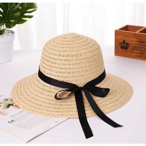 Simple Foldable Wide Brim Floppy Girls Straw Hat Sun Hat Beach Women Summer Hat UV Protect Travel Cap Lady Cap Female