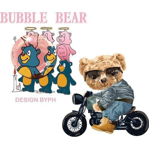 Funny cartoon bears for children’s clothes, custom decorative patterns, iron heat transfer washable stickers on T-shirts