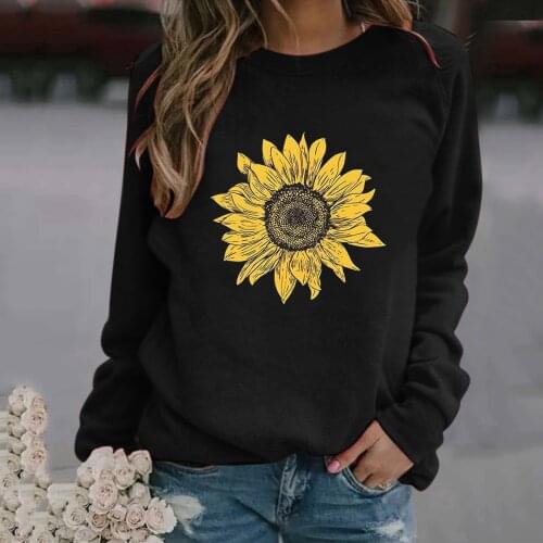 Hoodie Women 2021 Fashion Sunfloral Print Round Neck Long Sleeve Hoodies Sweatshirts Harajuku Vintage Pullover Clothes Moletom