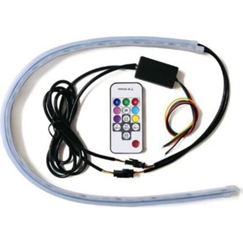 X7AE 2Pcs Car Sequential Flowing RGB Daytime Running Light DRL Remote LED Light Strip