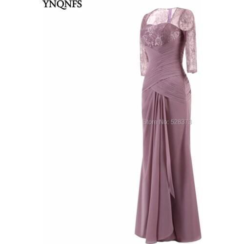 YNQNFS MD140 Real Pictures Elegant Wedding Guest Dress Ruched Chiffon 3/4 Sleeves Mother of the Bride/Groom Dresses Outfits 2019