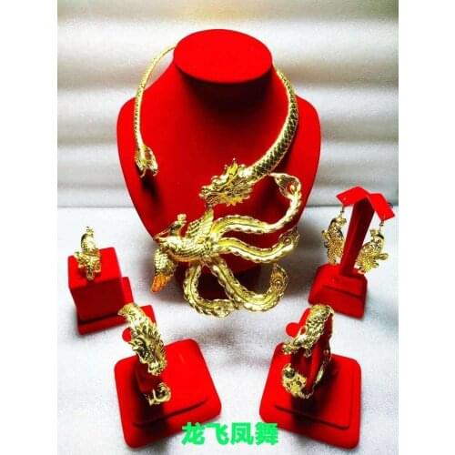 Yulaili Classic Hot Sale Design Flamboyant Necklace Bracelet Earrings Ring Four Piece Set for Bridal Wedding Jewelry Sets