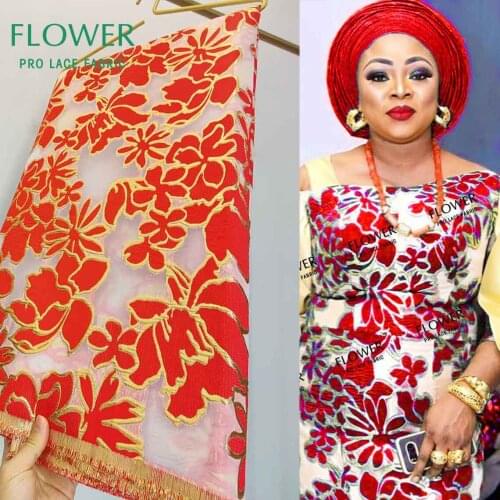 Factory Price!!! 2.5 Yards Red Latest Embroidered Net Mesh Lace For Sewing Dresses Best Selling Organza Brocade Laces Fabric