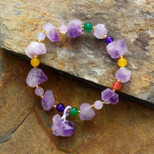 High End Femme Bracelet Natural Stone Ametyst Stretch Bracelets Fancy Charm Elastic Statement Bracelet Jewelry