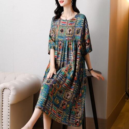 2021 Floral Chiffon Mesh Casual Beach Midi Dress Summer Vintage Loose 4XL Plus Size Dress Elegant Women Bodycon Party Vestidos