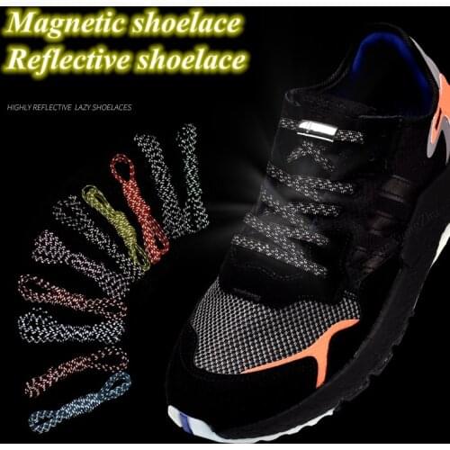 1Pair Elastic Reflective Magnetic Shoelaces Quick Locking No Tie Shoe laces Adult children Shoelace Sneakers Running Shoe Laces