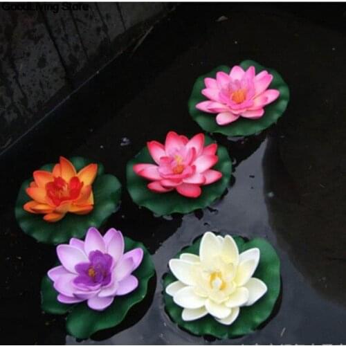 1PCS Eva plastic Artificial Lotus Water Lily Floating Flower Pond Tank Plant Ornament 10cm Home Garden Pond Decoration