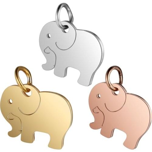 5pcs/lot 14x16mm Highly Polished 316L Stainless Steel Elephant Pendant Gold Cute Animal Charm for DIY Jewelry Findings Crafts