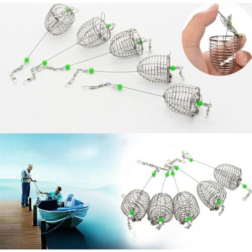 5Pcs Small Bait Cage Fishing Trap Basket Feeder Holder Stainless Steel Wire Fishing Lure Cage Fish Bait