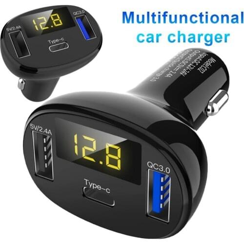 50% Hot Sell C02 3 USB Ports Digital Display Type-c QCB 3.0 Fast Charging Car Phone Charger